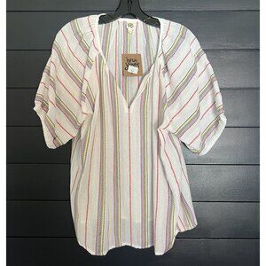 NWT Ivy Jane Striped Embroidered Peasant Blouse